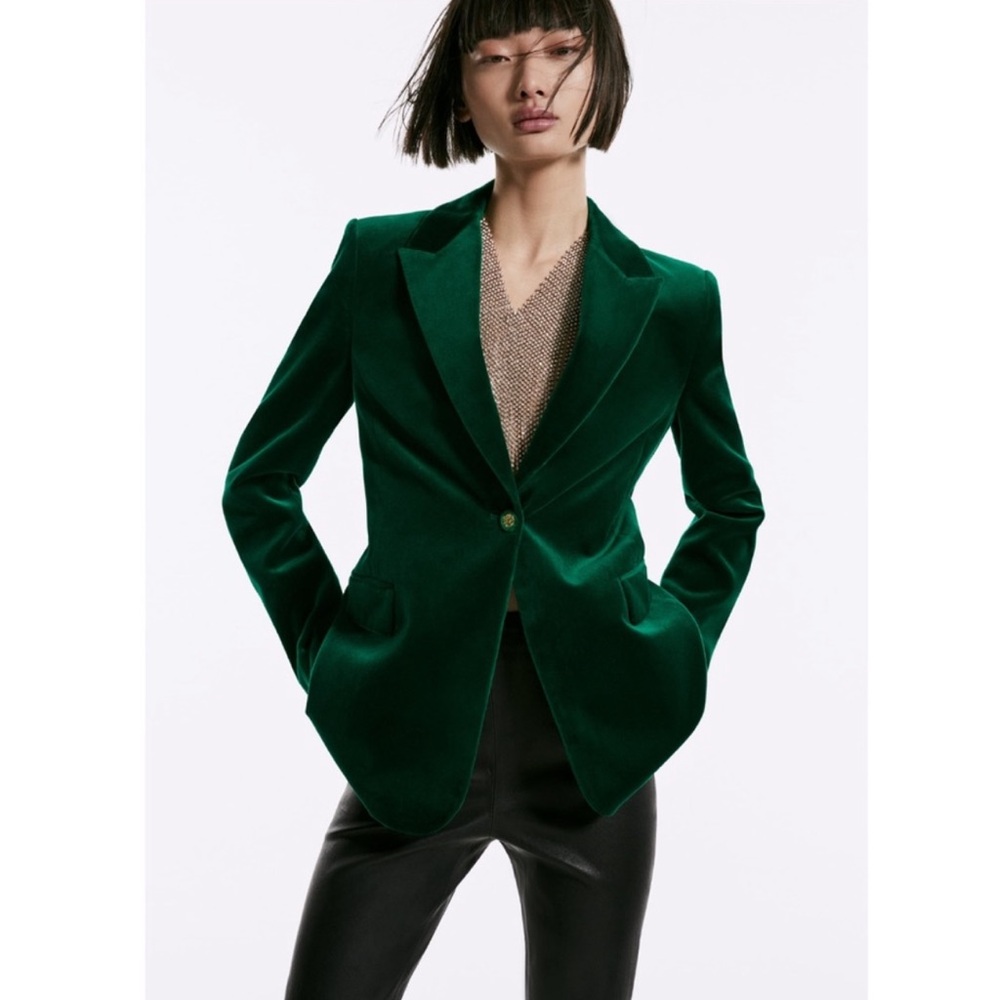 Zara Limited Edition Green Velvet Blazer Jacket | XS